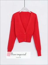 Deep V-Neck Ribbed Cardigan with Leather Sleeve - Sun Imperial (photo 5)