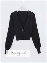 Deep V-Neck Ribbed Cardigan with Leather Sleeve - Sun Imperial (photo 8)