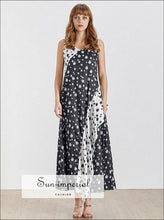 Denney Dress- Vintage a Line Dress Women Sleeveless Ruffle Loose Hit Color Patchwork Print Dress