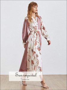 Dina Dress- Summer Print Dress Female V Neck Lantern Sleeve Bow Asymmetrical Dresses Women Dresses, Bandage Bow, Dress, Neck, vintage 