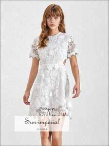 Dolores Dress - Casual Lace Patchwork Mini High Waist Short Sleeve Women Waist, Patchwork, Dress, Sleeve, vintage SUN-IMPERIAL United States
