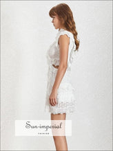 Dona Dress - Vintage Elegant Solid White Lace Sleeveless Ruffle Cut off Waist Slim Mini Elegant, Off Shoulder, Sleeveless, Women Dress, 