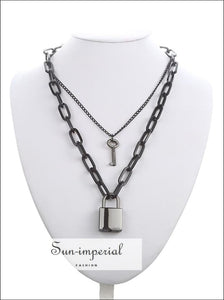 Double Layer Lock Chain Necklace Punk 90s Silver Color Padlock Pendant Gothic Jewelry SUN-IMPERIAL United States