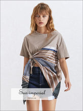Drama top - Asymmetrical T-shirt for Women O Neck Short Sleeve Irregular Hit Color T-shirts T-shirt, Fashion Clothing, Neck, Sleeve, vintage