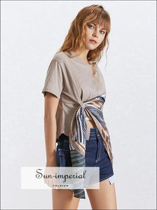 Drama top - Asymmetrical T-shirt for Women O Neck Short Sleeve Irregular Hit Color T-shirts T-shirt, Fashion Clothing, Neck, Sleeve, vintage
