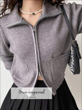 Dual Zipper Knit Cardigan with Pockets - Sun Imperial (photo 4)