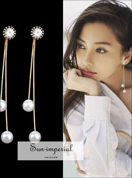 Elegant Long Earring Cz Pearl Charm Pendent Snake Chain Bridal Wedding Jewelry SUN-IMPERIAL United States