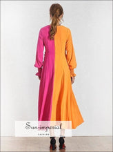 Ellie Dress-vintage Women Dress V Neck Lantern Sleeve High Waist Midi Waist, Sleeve, Spring Hit Color, Neck, vintage SUN-IMPERIAL United 