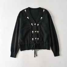 Embroidered Floral Waist Tie Knit Cardigan - Sun Imperial (photo 1)