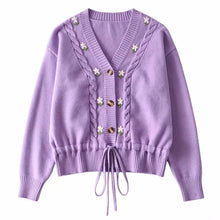 Embroidered Floral Waist Tie Knit Cardigan - Sun Imperial (photo 3)