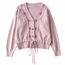 Embroidered Floral Waist Tie Knit Cardigan - Sun Imperial (photo 7)