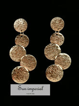 Exaggerated Disc Round Coin Drop Earring for Women Vintage Long Uneven Drawing Wafer Metal Earrings SUN-IMPERIAL United States