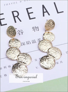 Exaggerated Disc Round Coin Drop Earring for Women Vintage Long Uneven Drawing Wafer Metal Earrings SUN-IMPERIAL United States