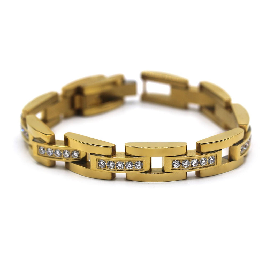 Cubic Zirconia Men's Bracelet 14K Gold Plated Wrist Band Fashion Jewelry 8.5