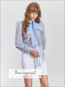 Faithful top - Sheer Blouse Women Long Bow Tie Long Sleeve Oversize Shirt