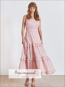 Fano Dress- Vintage Solid Sleeveless Lace Ruffle Cami Strap Maxi Dress L Female Clothes Korean, Midi Dress, Sleeveless, Dresses, vintage 