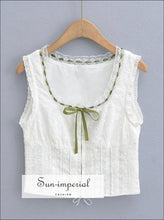 Women’s White Lace Corset Top With Green Center Bow And Back Lace-up Detail Lace-Up Sun-Imperial United States