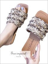 Faux Pearl Decor Tweed Flat Slippers SUN-IMPERIAL United States