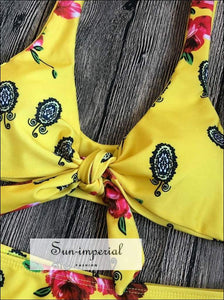 Female Low Waist Bodycon Fit Beach Swimwear Flower Print Fashion Two-piece Bikini Push-up Bra