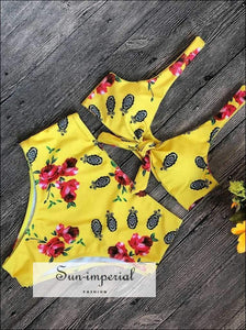 Female Low Waist Bodycon Fit Beach Swimwear Flower Print Fashion Two-piece Bikini Push-up Bra