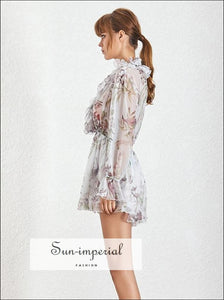 Fern Jumpsuit - Casual Floral Print Women’s V Neck Long Flare Sleeve High Waist Loose Female Fashion, Waist, Sleeve, vintage, SUN-IMPERIAL 
