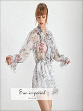 Fern Jumpsuit - Casual Floral Print Women’s V Neck Long Flare Sleeve High Waist Loose Female Fashion, Waist, Sleeve, vintage, SUN-IMPERIAL 