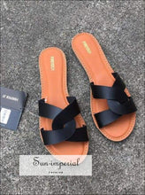 Flat Sandals Summer Women’s Slippers Leather Comfortable Sole Cross Weave 8 Colors - Black SUN-IMPERIAL United States