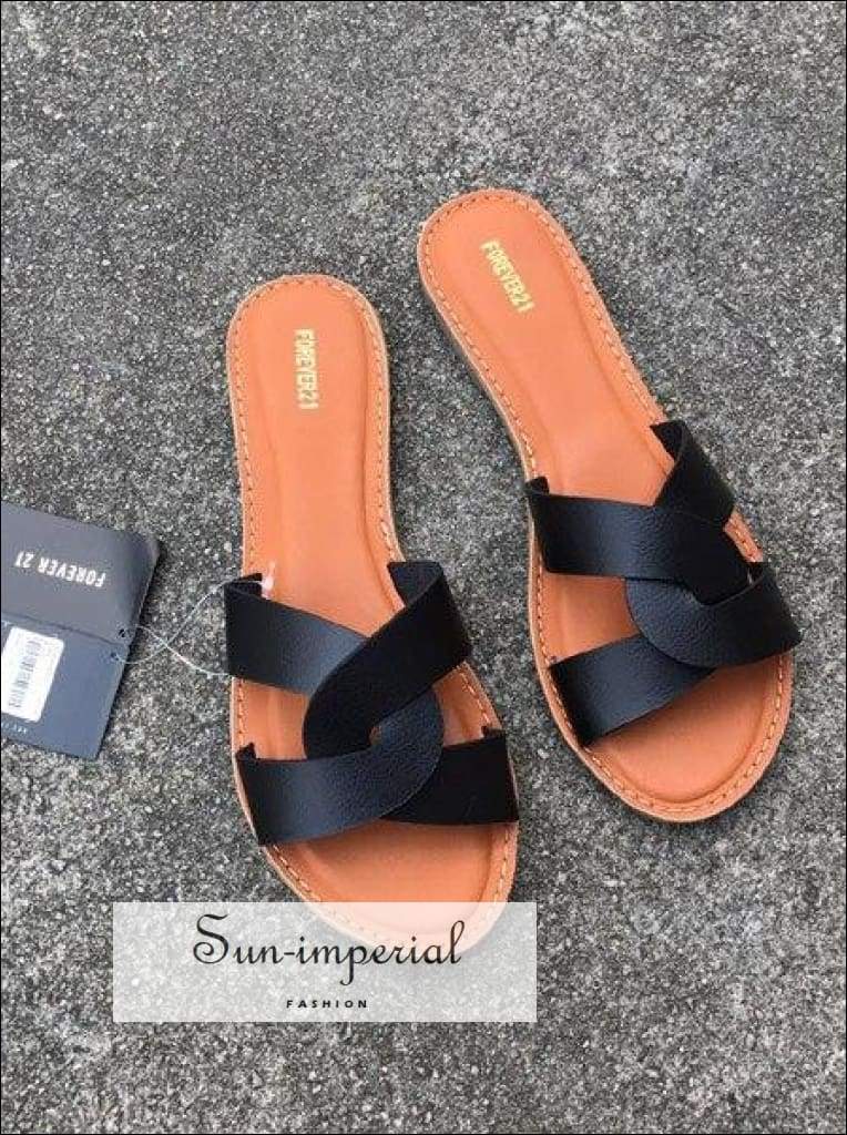 Flat Sandals Summer Women’s Slippers Leather Comfortable Sole Cross Weave 8 Colors - Silver SUN-IMPERIAL United States