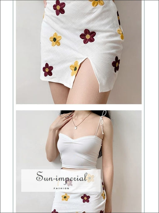 Floral Embroidery Women Skirt Summer High Waist Cotton Sliting Mini Womens Faldas Vintage Vacation best seller, cotton, floral print, flower