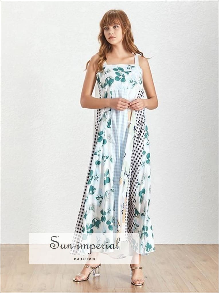 Sun-imperial - floral vintage print a line dress for women sleeveless tie dye strap maxi dress print / S Sun-imperial - floral vintage print a line dress for women sleeveless tie dye strap maxi dress print / S