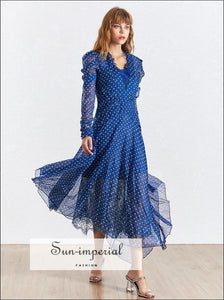 Fort-de-france Dress - Polka Dot for Women V Neck Patchwork Lace Long Sleeve High Waist A Line Dress, Female Dresses, Dot, Vintage 