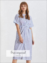 Freya Dress- Summer Striped Women Dress O Neck Short Sleeve Lace up Split Midi Dresses, Neck, Sleeve, Striped, vintage SUN-IMPERIAL United 