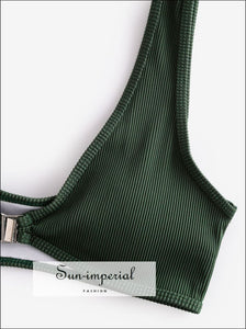 Front Closure Textured Ribbed High Cut Bikini Sets Swimsuit