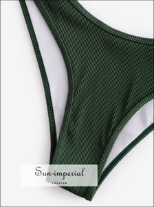 Front Closure Textured Ribbed High Cut Bikini Sets Swimsuit
