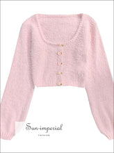 Fuzzy Cropped Cardigan with Flower Buttons - Sun Imperial (photo 1)
