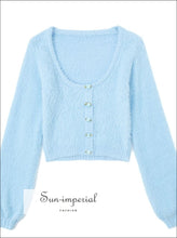 Fuzzy Cropped Cardigan with Flower Buttons - Sun Imperial (photo 2)