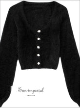 Fuzzy Cropped Cardigan with Flower Buttons - Sun Imperial (photo 3)