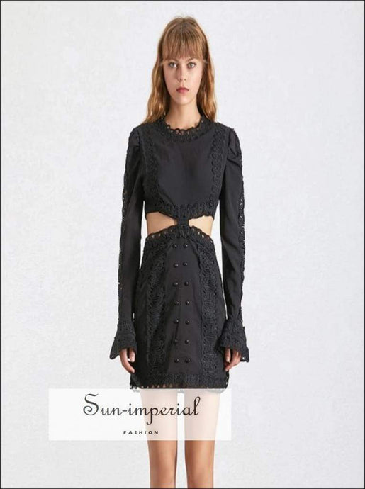 Genesis Dress in Black - Summer Lace Women O Neck Butterfly Sleeve Embroidery Sleeve, Female Fashion, Embroidery, Neck, vintage SUN-IMPERIAL