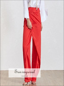 Giselle Pants - Solid Trousers for Women High Waist Wide Leg Warp Chiffon Trousers, Female Fashion, Waist, vintage, SUN-IMPERIAL United 