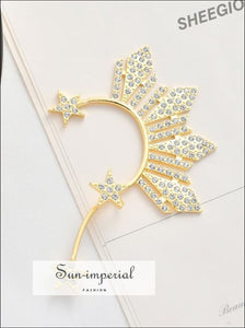 Golden Star Ear Clip on Earrings for Women Crystal Rhinestone Stars Big Cuff SUN-IMPERIAL United States