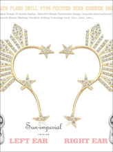 Golden Star Ear Clip on Earrings for Women Crystal Rhinestone Stars Big Cuff SUN-IMPERIAL United States