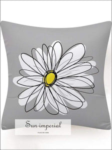Gray Yellow Flower Cushion Cover Decoration Rectangle Throw Pillowcase for Sofa Decorative Throw