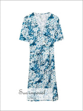 Green Warp Floral Print Midi Dress Short Sleeve V-neck Eu