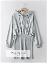 Grey Half Zip front Mini Hoodie Sweat Dress Drop Shoulder Hooded Sporty BASIC, Basic style, Sporty, sporty street style SUN-IMPERIAL United 