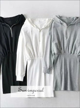 Grey Half Zip front Mini Hoodie Sweat Dress Drop Shoulder Hooded Sporty BASIC, Basic style, Sporty, sporty street style SUN-IMPERIAL United 