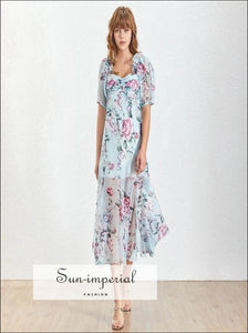 Hailey Dress- Summer Beach Style Print Women Dress off Shoulder Puff Sleeve High Waist Slim Split Print, Waist, Off Shoulder, Sleeve, 