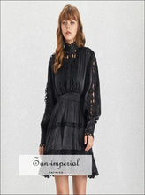 Hanna Dress -vintage Black Elegant Lantern Long Sleeve Lace Women’s Mini Dress, Sleeve, Patchwork Lace, Stand Collar, vintage SUN-IMPERIAL 