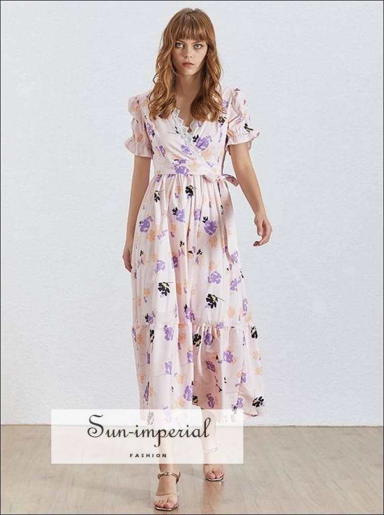 Sun-imperial - havana dress - floral print short sleeve maxi dress for women v neck tie waist Sun-Imperial Sun-imperial - havana dress - floral print short sleeve maxi dress for women v neck tie waist Sun-Imperial