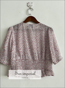Hearts Print Half Sleeve Women O Neck Blouse Canter Buttons and Ruffled detail top vintage style SUN-IMPERIAL United States