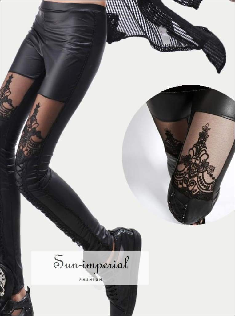 High Quality Wholesale Punk Black Faux Leather Gothic Lace Legging Women up Leggings SUN-IMPERIAL United States